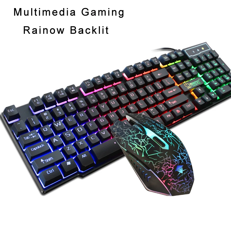 

Mechanical Keyboard Mouse Combos USB Wired Backlit Gaming Keyboard Mice Set 104 Keys PC Rainbow Illuminated Keyboard Mouse Kit