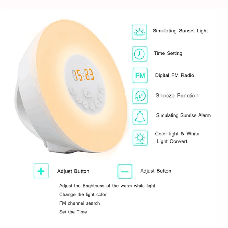 2017 New Style LED Digital Alarm Clock FM Radio Electronic Clocks Smart Wake-Up Light Touch Night Lamp | Дом и сад
