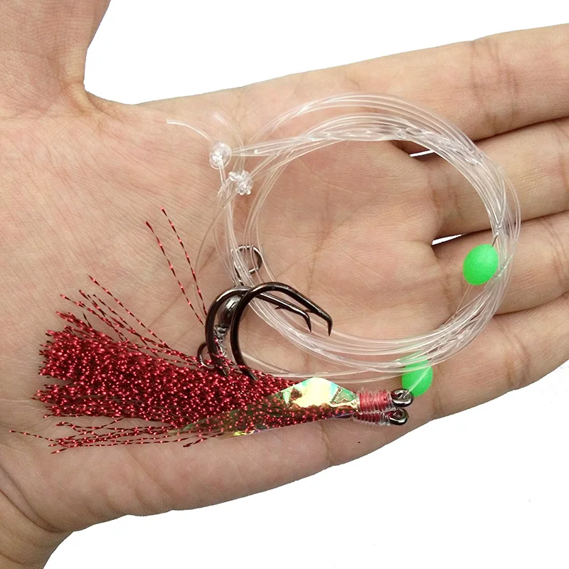 10pcs Fish Skin Bait Sabiki Rigs 2 Arm Big Sport Circle Hook Sea Fishing Red Flasher With Barrel Swivel For Herring|hook sea|sport circle hookscircle