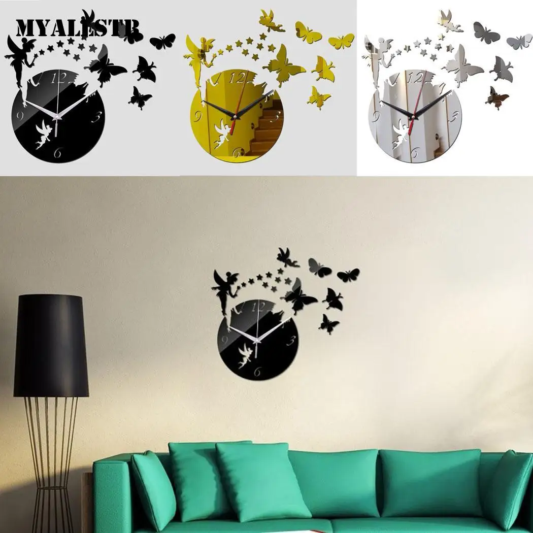 Креативные DIY акриловые настенные часы зеркальные геометрические самоклеющиеся