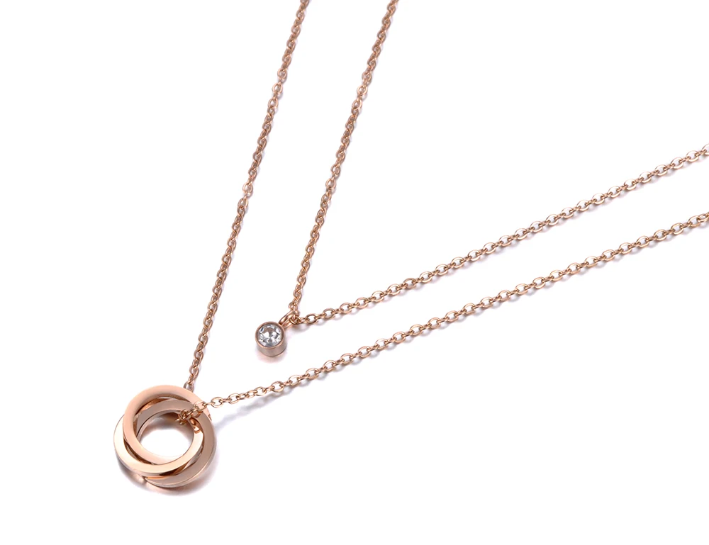 JeeMango Двухслойное колье-чокер из нержавеющей стали подвеска со стразами фианит