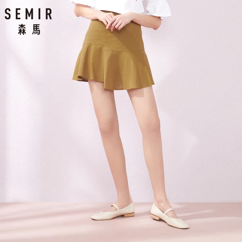 Женская плиссированная юбка SEMIR Современная льняная в стиле колледжа лето 2019 |