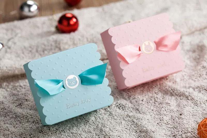 Wishmade Blue and Pink Square Wedding Candy Boxes Favors Boxes Decorations Gifts Boxes Baby Shower Wedding Party Supplies 100pcs