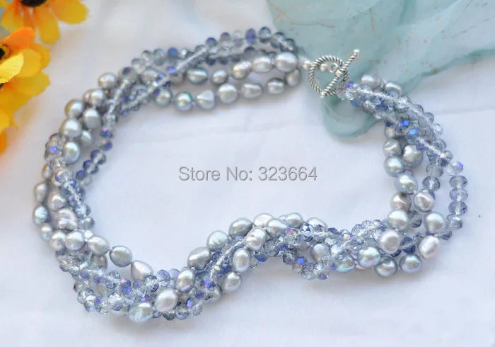 4row 17&quot gray baroque pearl faceted crystal bead necklace | Украшения и аксессуары