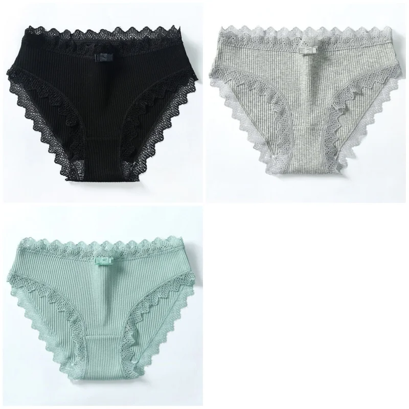 Black gray green 3 шт., трусы для женщин, хлопковое кружевное сексуальное нижнее белье, женское повседневное нижнее белье, трусы для девушек, мягкие женские трусы, интимное белье - Цвет: Black gray green