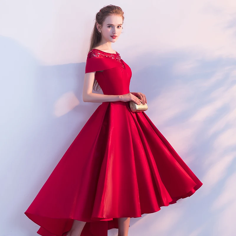 Распродажа SSYFashion Красное Атласное Вечернее платье для невесты банкетное