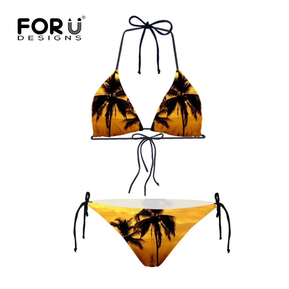 Женский комплект бикини с зеленой пальмой низкой талией пуш ап большой размер