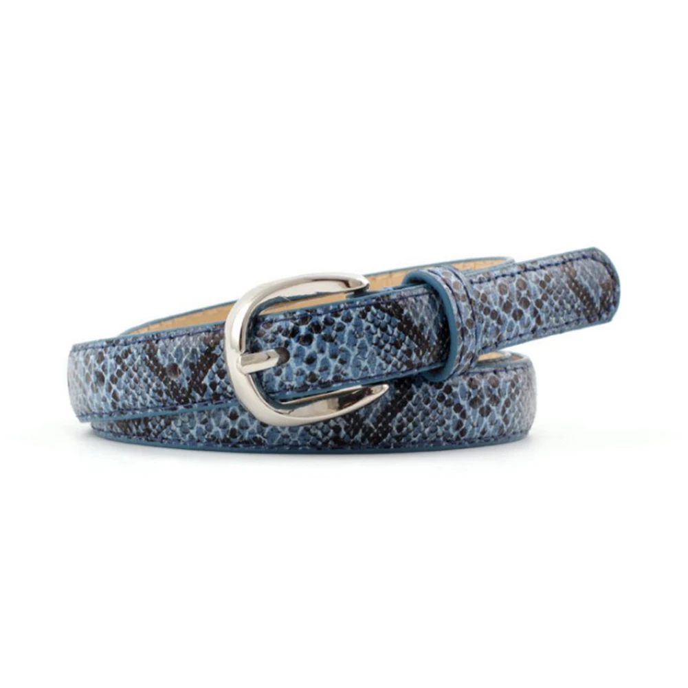 blue silver buckle Винтажные женские тонкие ремни из змеиной кожи с регулируемой золотой и серебряной металлической пряжкой, поясные ремни для платья и джинсов - Цвет: blue silver buckle