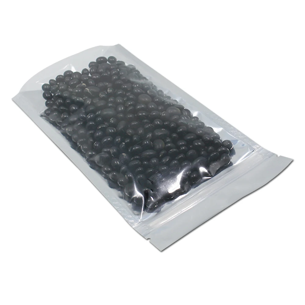 Прозрачный пластиковый пакет мешки из алюминиевой фольги на молнии серебристые