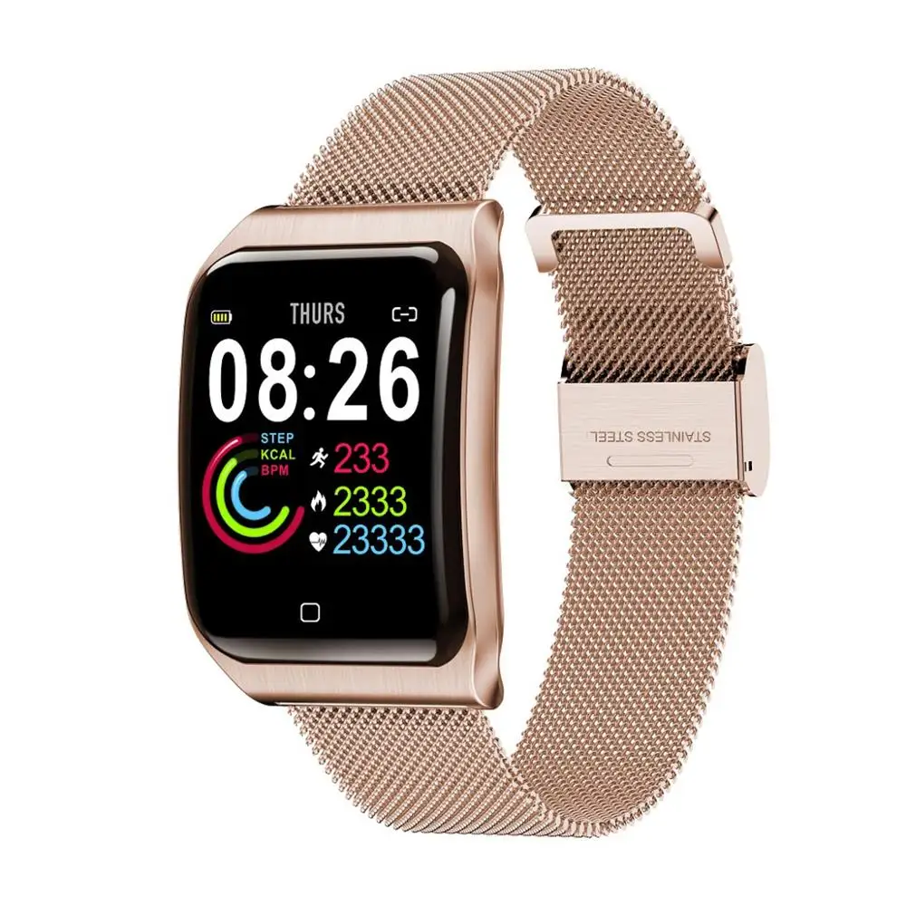 rose gold LEMFO цельнометаллические Смарт-часы IP 68 водонепроницаемые пульсометр Мониторинг Артериального Давления T1 умные часы для мужчин для Android IOS - Цвет: rose gold