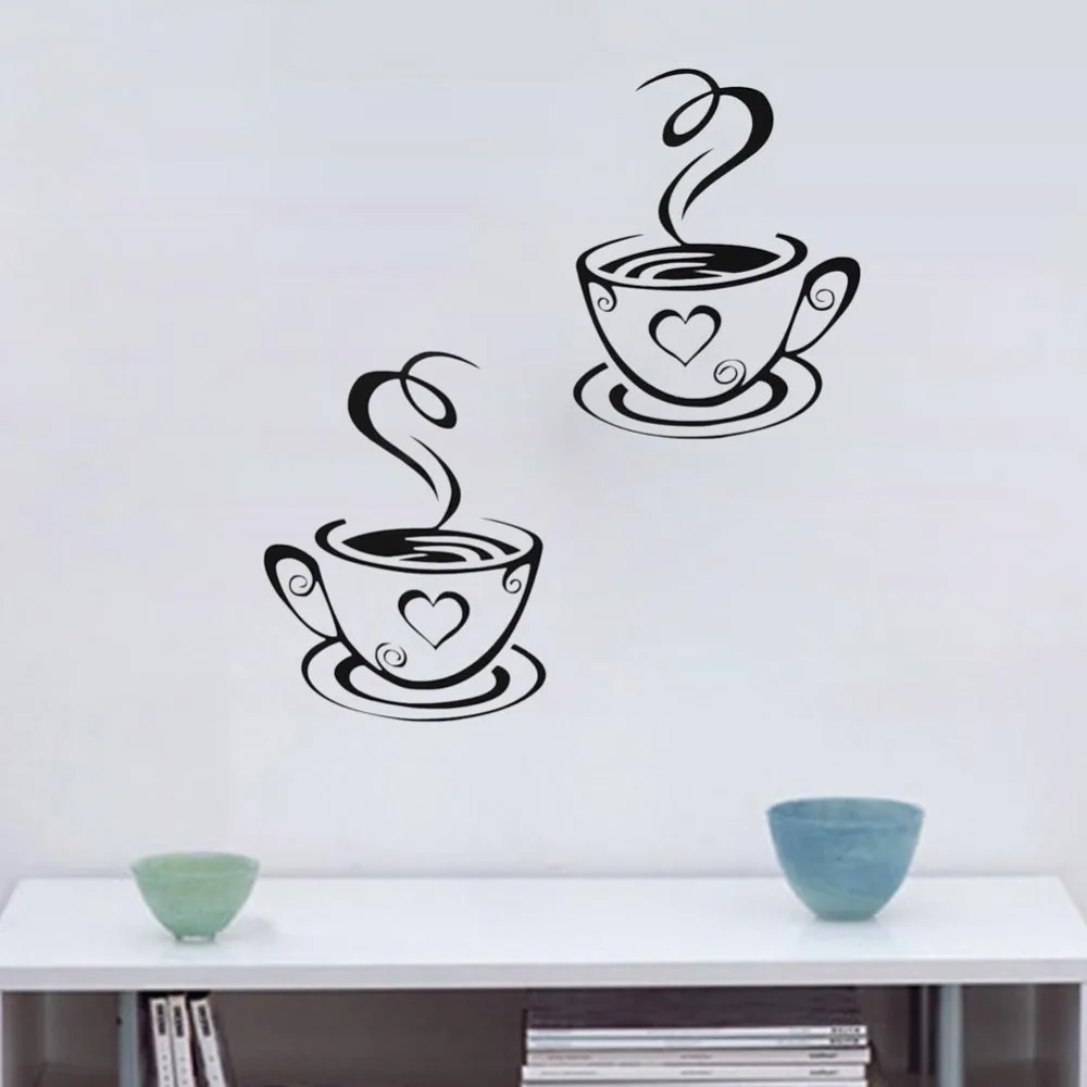 Наклейка виниловая самоклеящаяся на окна кухни кофейные чашки настенные LA001 -
