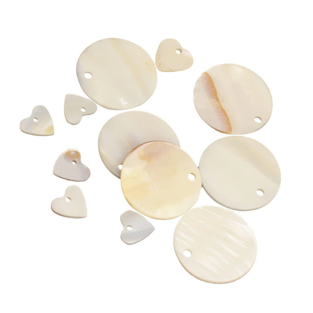 12 Pieces Natural Heart and Round Shell Charms Loose Beads Jewelry Pendant Earring Bracelet Findings Accessories | Украшения и