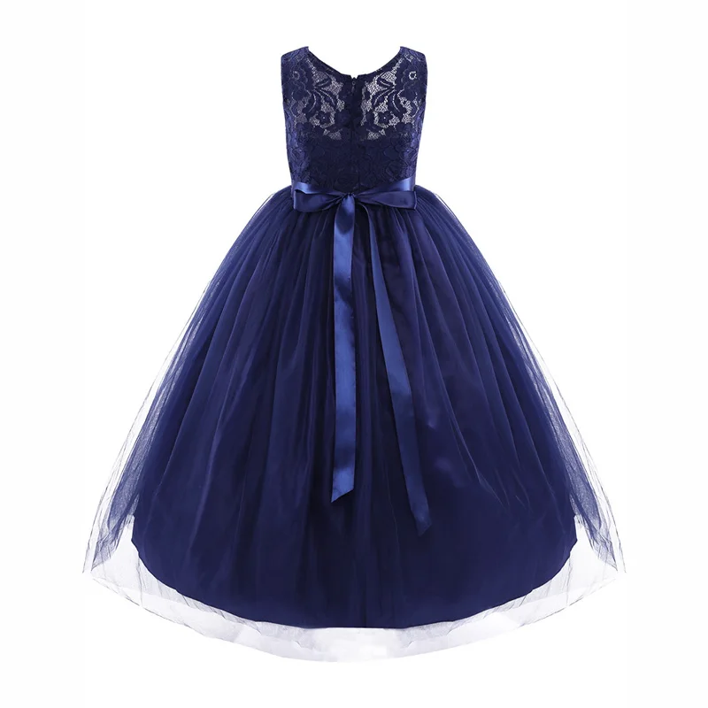 4-14Years Navy Blue Kids Girls Sleeveless Tulle Flower Girl Dress for Wedding Birthday Party High-end Evening Prom | Детская одежда и