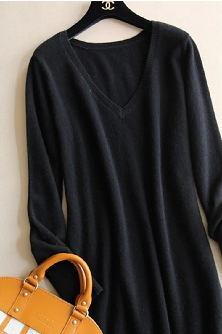 Женское длинное платье-пуловер из козьего кашемира прямое трикотажное платье с