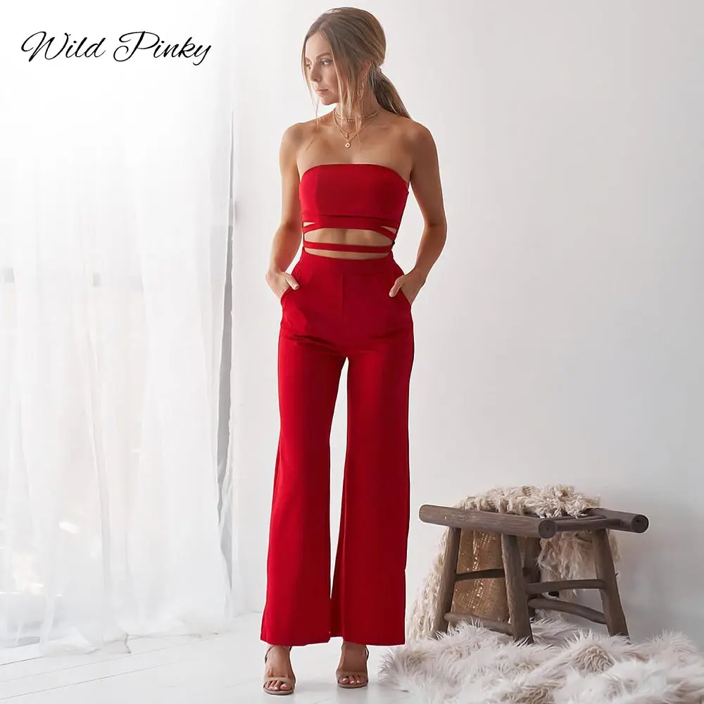 Женский комбинезон без бретелек WildPinky свободный однотонный с высокой посадкой на