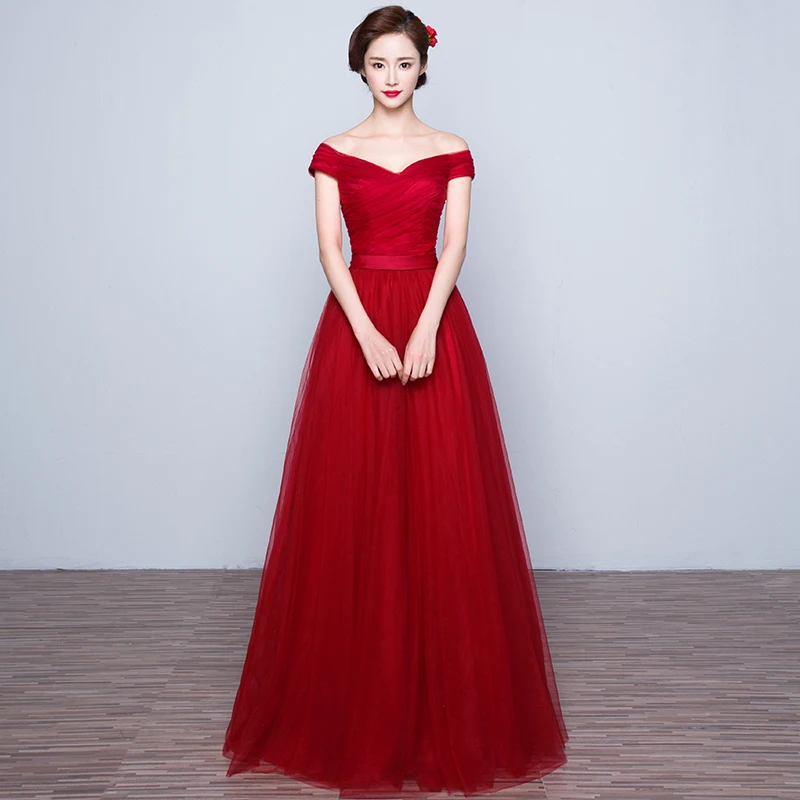 Wine Red Robe de soiree красное вино длина до пола Вечерние платья Вечернее платье Тюлевое с вырезом «Лодочка» Для женщин vestido de festa платья для выпускного вечера на заказ - Цвет: Wine Red