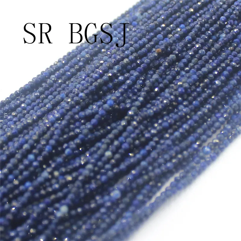 Free Shipping 2mm Faceted Blue Lapis Lazuli Gems Stone Spacer Bail Seed Mini Fashion Round Beads Strand 15&quot|Бусины| |