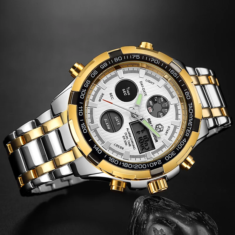 Мужские кварцевые часы Reloj Hombre GOLDENHOUR цифровые автоматические армейские