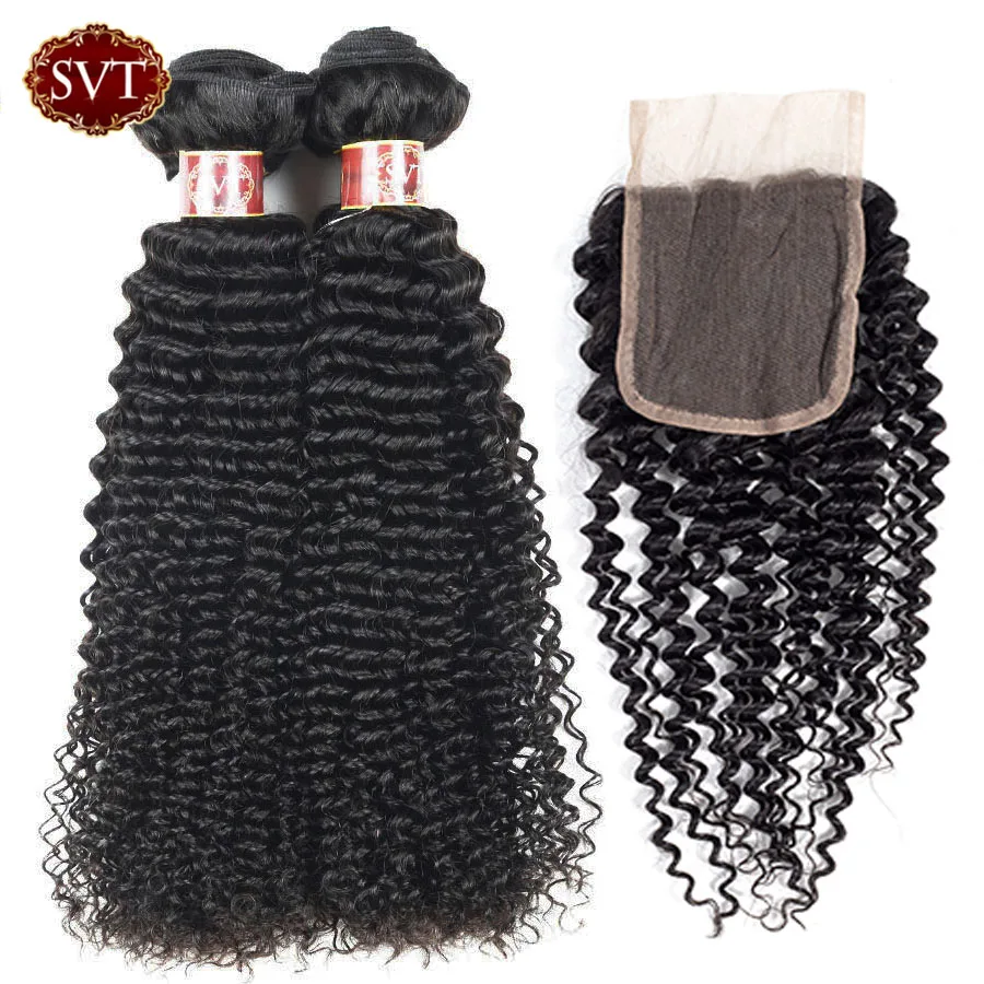SVT Связки малайзийских волос с закрытием вьющиеся человеческие волосы пучки не