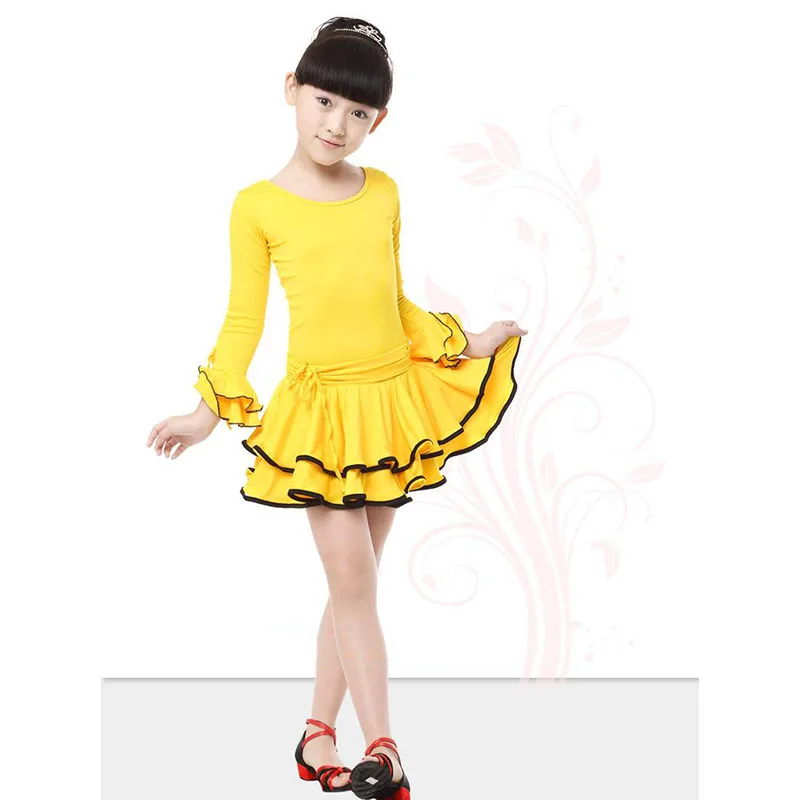 Платье для латинских танцев девочек модное красное синее желтое платье с юбкой