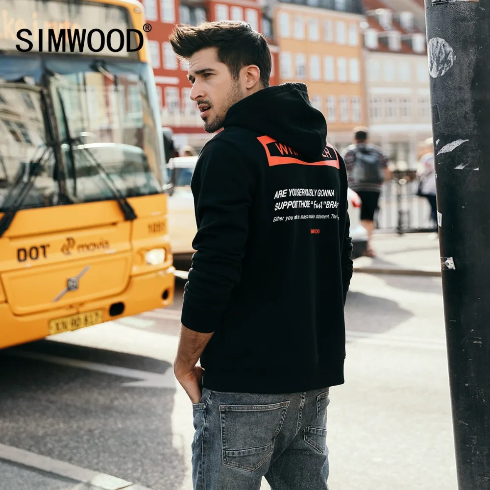 Мужское худи с надписью SIMWOOD, повседневный брендовый свитшот для фитнеса, новая модель 180420 большого размера