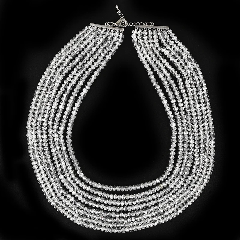 

Silver multi-layer transparent cutting pearl and Glass Crystal gem necklaces can be used as holiday gifts