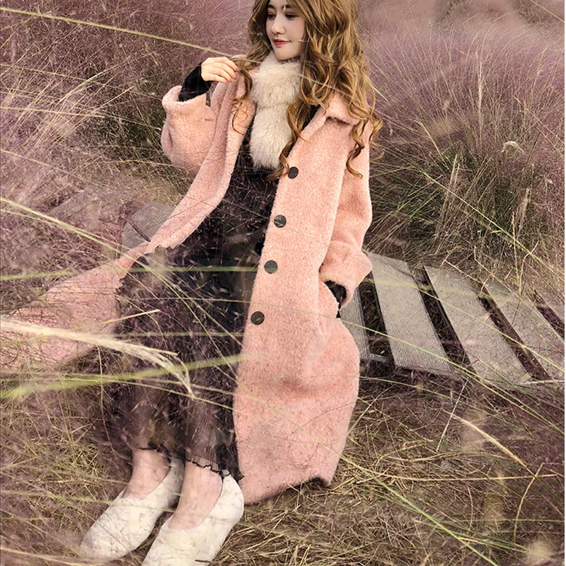 Шуба из меха норки Hepburn розовая Меховая куртка длинная шуба плюшевая удлиненная