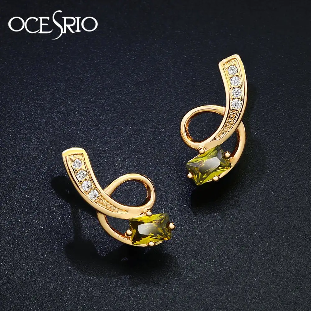 Роскошные серьги гвоздики OCESRIO 585 пробы с золотистым и кубическим цирконием