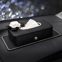 car room pu leather flowers tissue box napkin holder leather home office hotel hanging car tissue paper box girls women