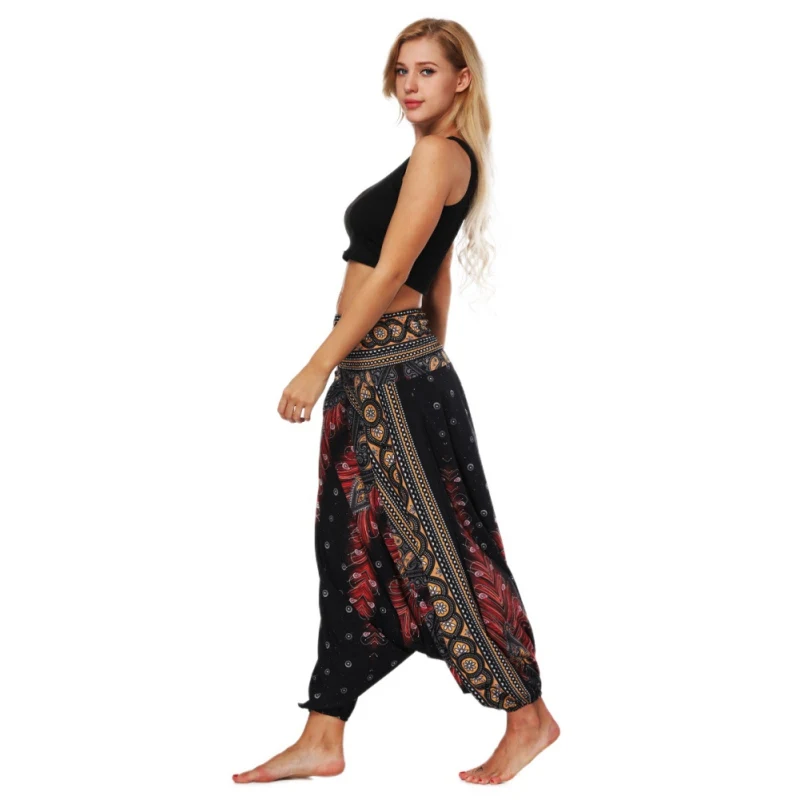 

Women National Style Printed Dance Yoga Full Length Pants Plus Size Yoga Pants High Waist Smooth No Shrink Antistatic Pants