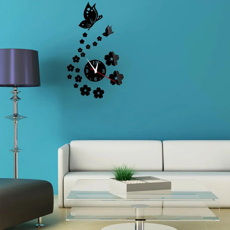 3D полезный DIY зеркальные настенные наклейки автоматические механические часы