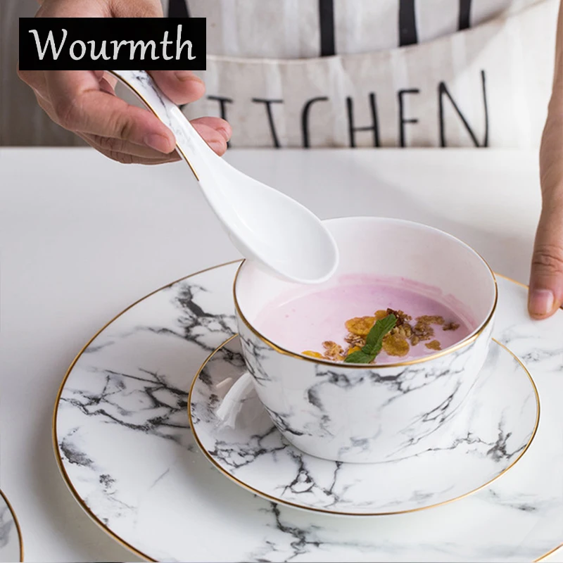 Wourmth Hand-painted Phnom Penh Ceramic Tableware Marble disk Steak dish Plates Rice Noodles Bowl Dessert plate Hotel tableware | Дом и сад