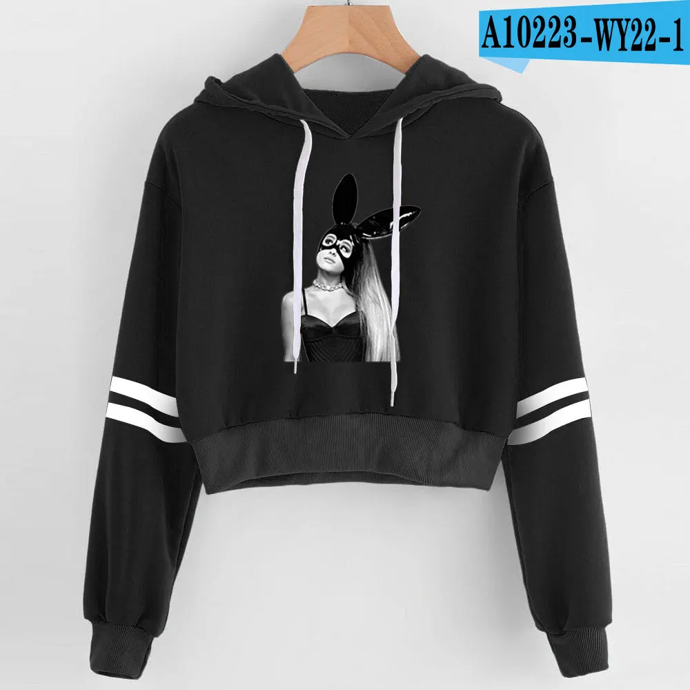 Black Ariana Grande, женские толстовки с пупком, толстовка, крутая мода, Kpop, сексуальные, милые,, Новое поступление, Harajuku, повседневные толстовки, Толстовка - Цвет: Black
