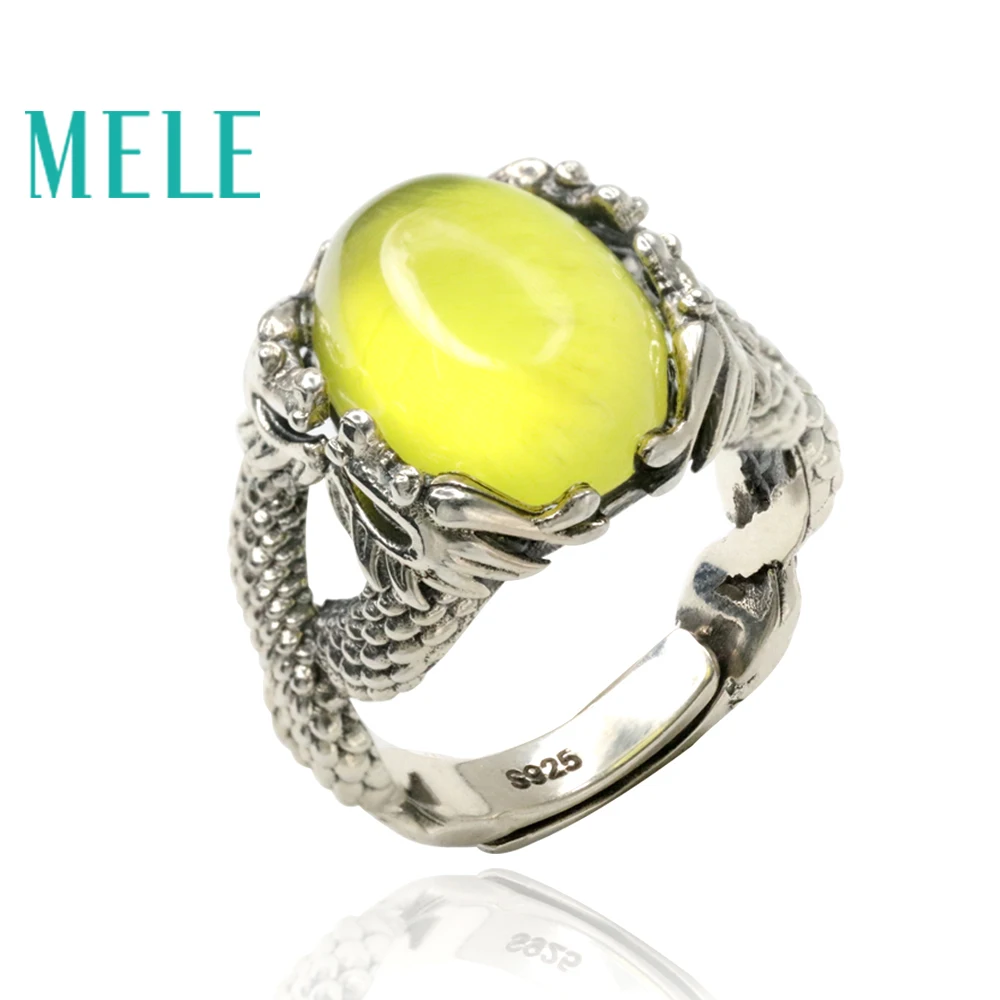 Кольцо женское и мужское из серебра 925 пробы с натуральным Пренит овальным камнем