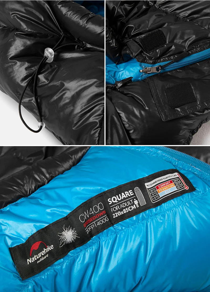 Naturehike CW400 Сверхлегкий 4 сезона квадратный гусиный пух альпинистский спальный мешок для холодной погоды водонепроницаемый спальный мешок для кемпинга