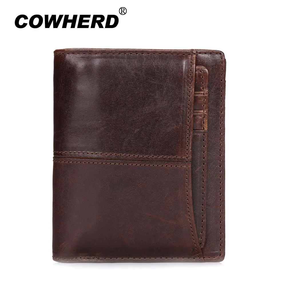Мужской кожаный кошелек COWHERD прочный органайзер для наличных денег из коровьей