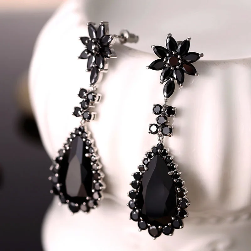 Женские винтажные капли белого золота сережки подвески с фианитом класса ААА