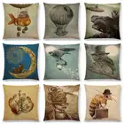 Горячая Распродажа, винтажный стиль, воздушный шар, подводная лодка, телескоп, стимпанк, техника, кепка джентльмена, луна, Сова, печать, подушка, диванная подушка