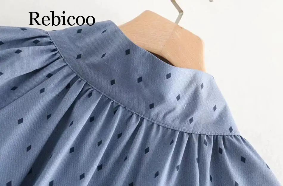

2019 Women's Long Sleeve Print T-Shirt Slim Dot Top Blue T-Shirt