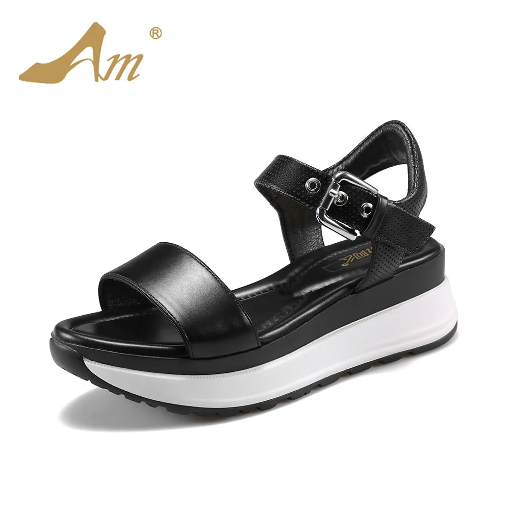 Ame 2017 из натуральной коровьей кожи Женские Босоножки на платформе плоской