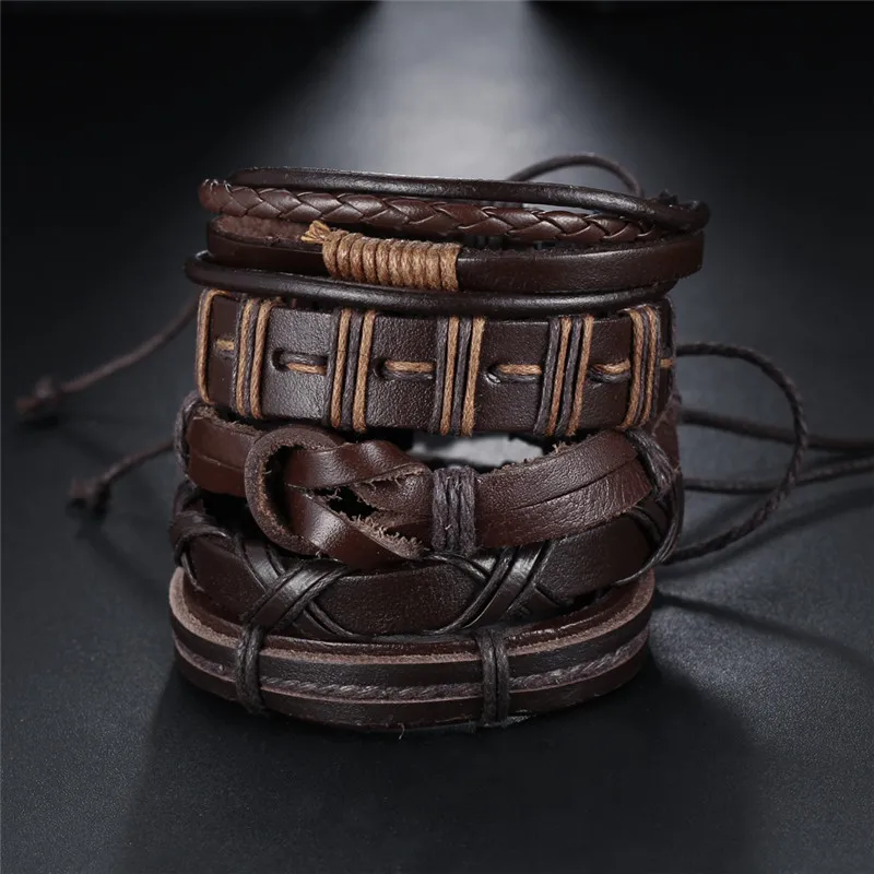 IF ME Vintage Brown Wrap Punk Leather Bracelet For Men Woman New Round Multiple Braided Bracelets Fashion Jewelry Gift | Украшения и