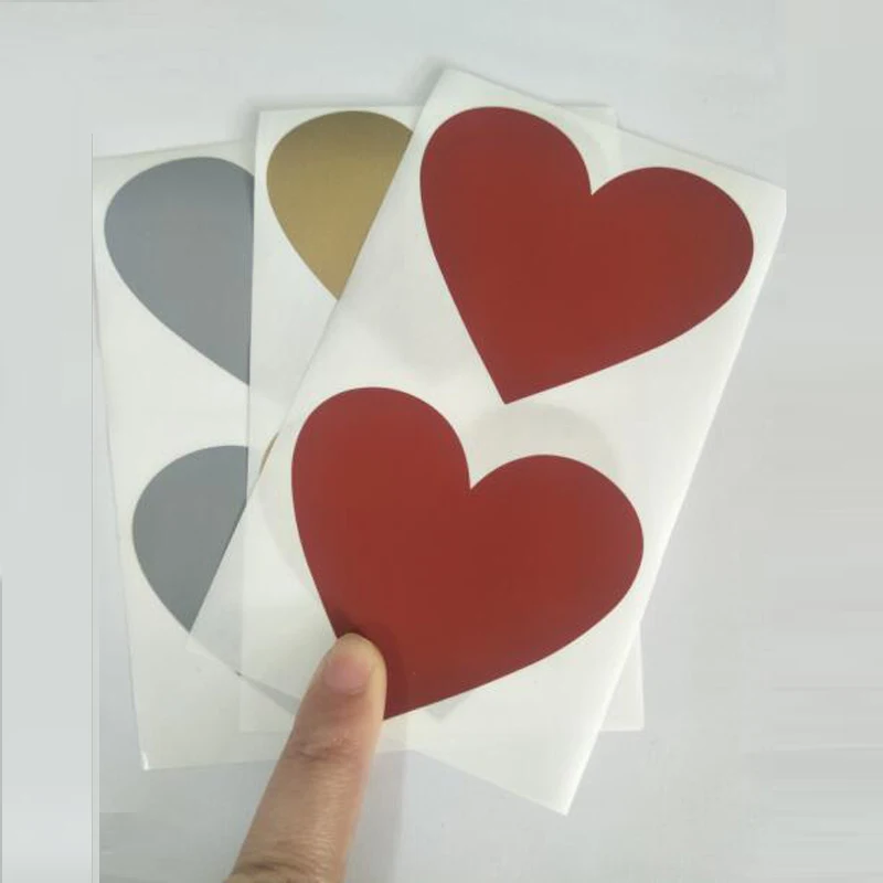 FREE shipping Wholesale 500pcs Scratch Off Stickers Label 60x70mm or 70x80mm red gold silver  Love Heart Shape For Games Wedding