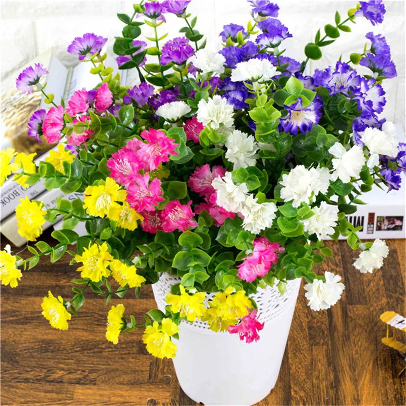 Бабочка Хризантема шелка Цветы Моделирование эвкалипт растения Цветок 6-вилка