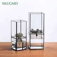 nordic transparent glass double layer hydroponic succulent plant vase geometry plant flower inserter home decoration flower pot