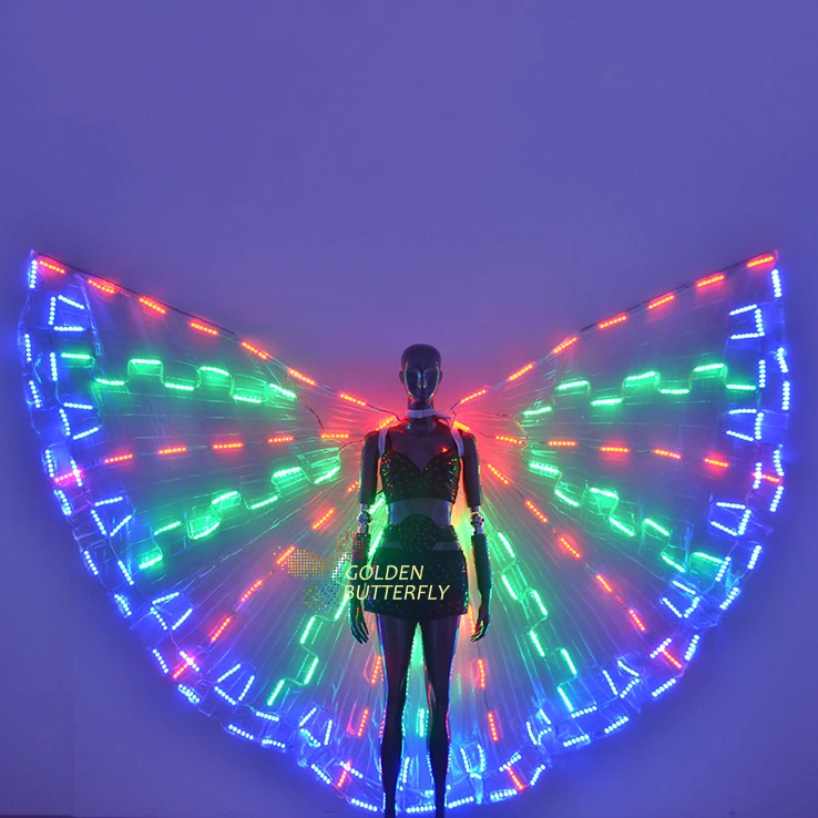 LED крылья светящиеся 2017 Модные женские красочные бабочки шоу одежда легкое