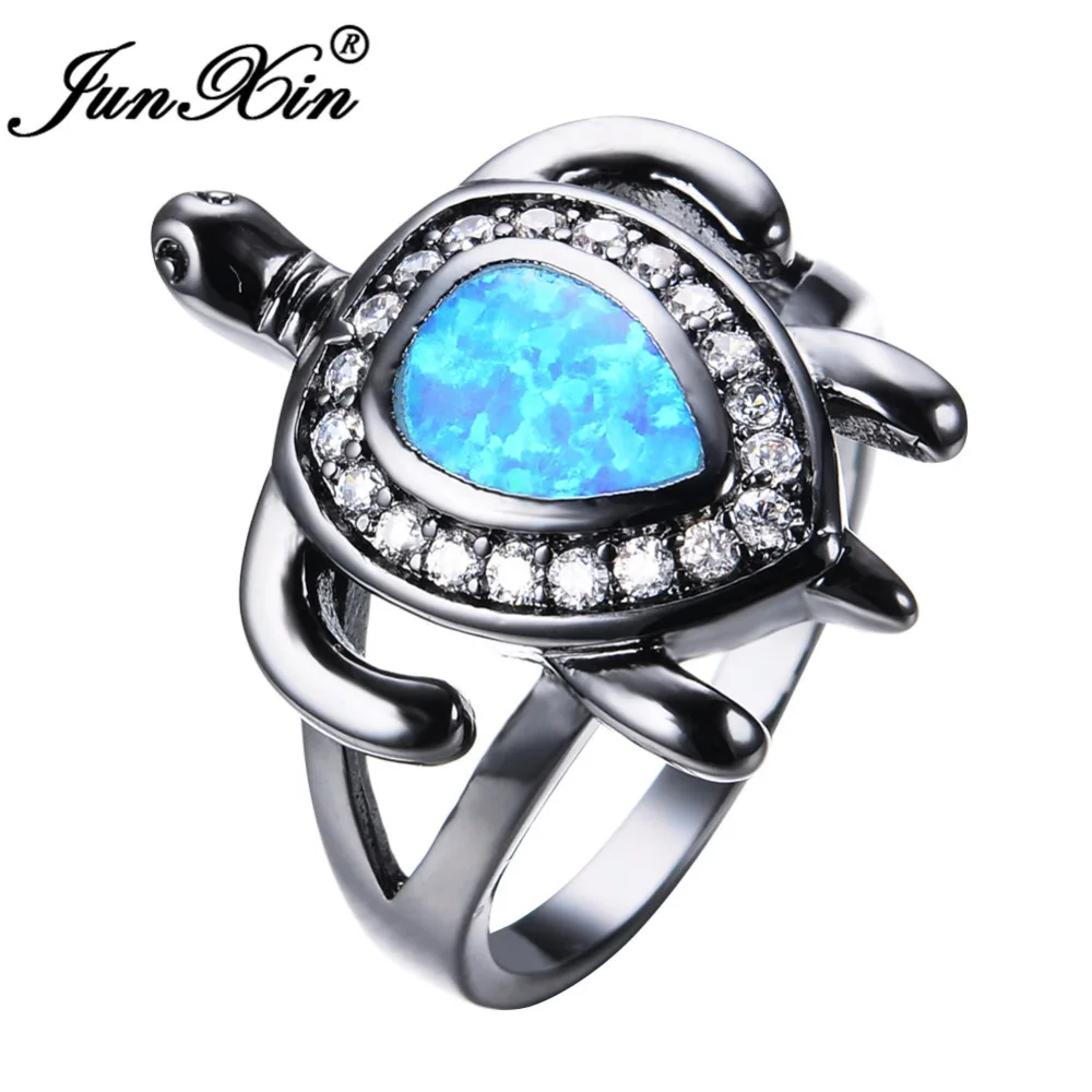 JUNXIN уникальная форма черепахи Синий огненный опал заполненная черным золотом