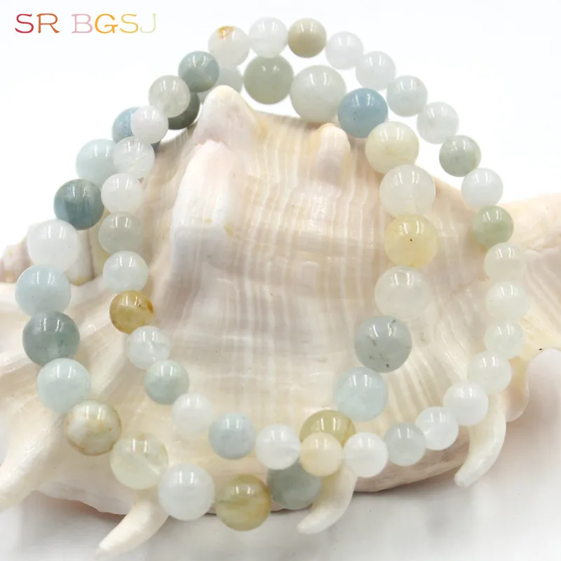 Free Shipping 6mm 8mm Round Multi Aquamarines Aqua Gems Natural Stone Stretchy Women Bracelet 7&quot 7.5&quot 8&quot | Украшения и