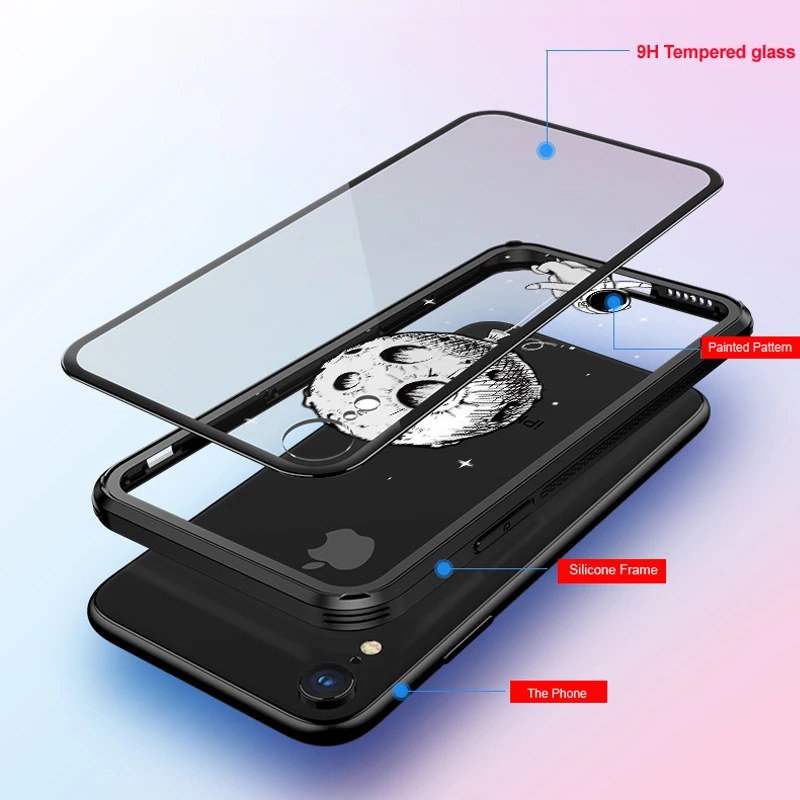 Чехол из закаленного стекла для iPhone X XR 7 8 plus 6d взрывозащищенный прозрачный