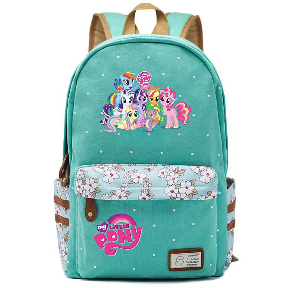Kawaii My Little Pony Rainbow Dash Pinkie Pie с цветами в горошек, школьная сумка для мальчиков и девочек, женский рюкзак, Подростковый холщовый женский рюкзак