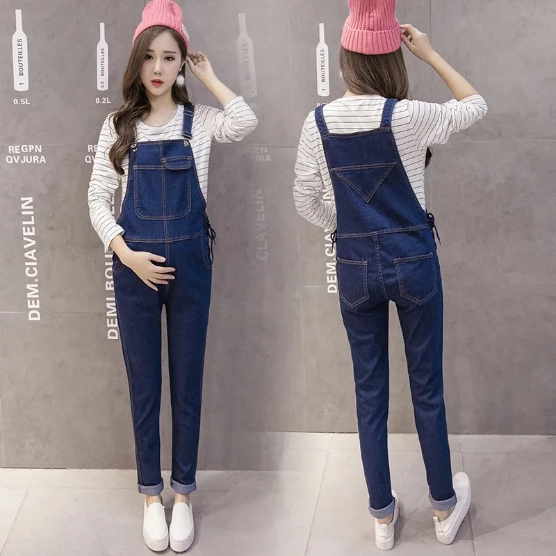 2020 New Fashion Dark Blue Pockets Maternity Overalls Loose Adjustable Bib Pants Clothes for Pregnant Women Pregnancy Clothing | Мать и